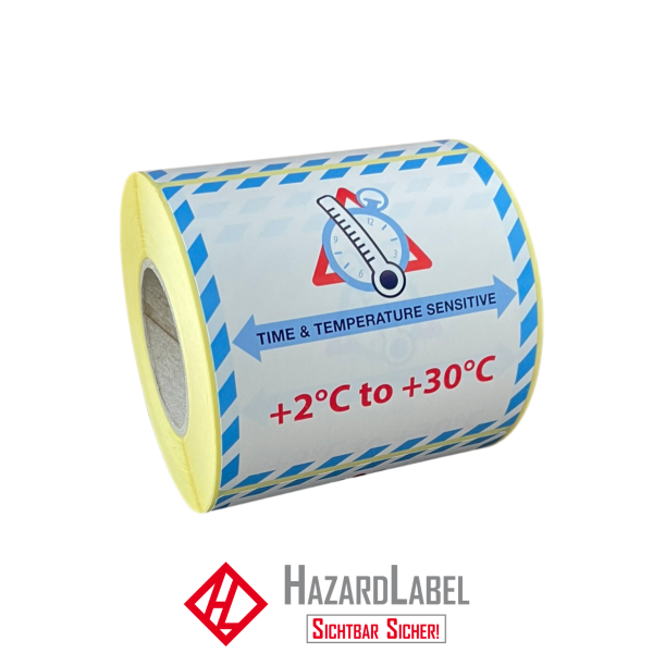 Time & Temperature +2 +30, 100x100 mm, Paperlabel